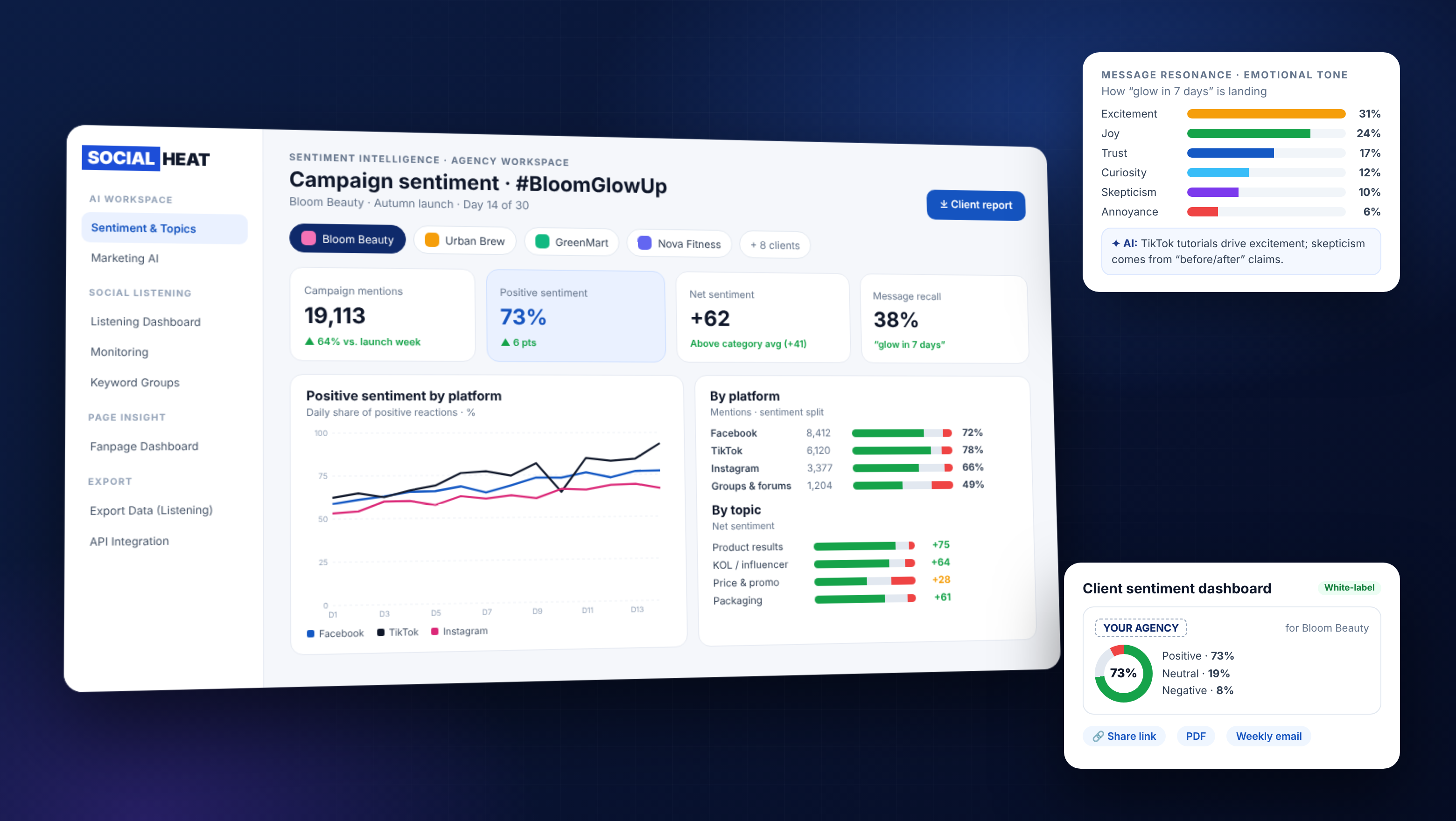 Campaign sentiment tracking dashboard for agencies